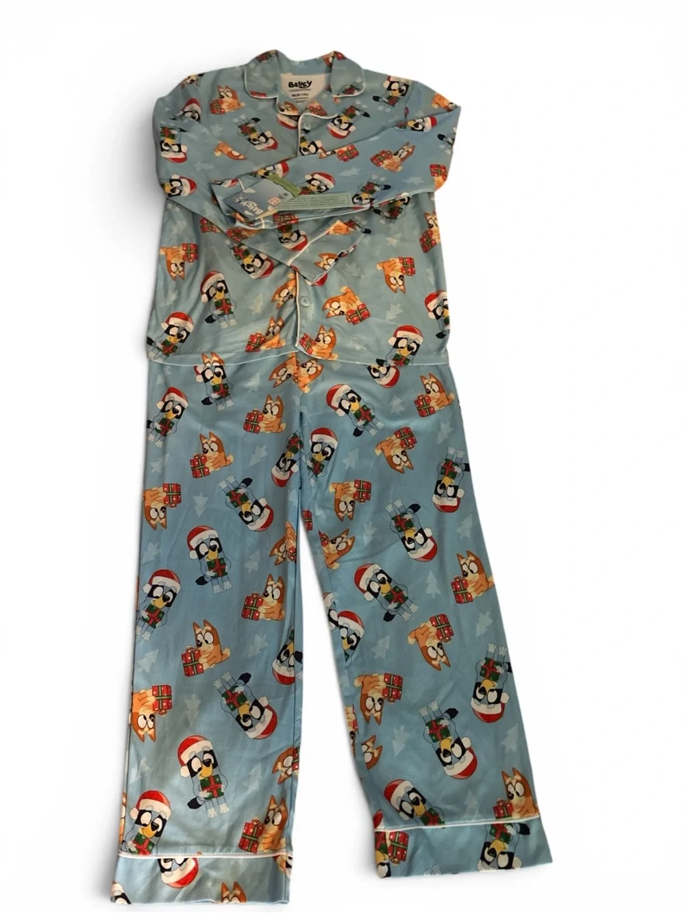 Light Blue Kids Holiday Dog Print Pajama Set- Blue